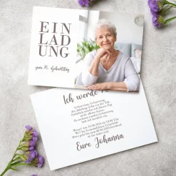 Einladungskarte zum Geburtstag mit Ihrem Foto und Wunschtexten