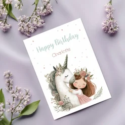 Einladungskarte zum Kindergeburtstag mit Einhornmotiv