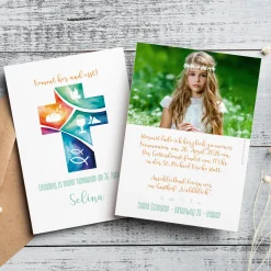 Einladungskarte zur Konfirmation & Kommunion mit Foto und Wunschdaten | Kommt her und esst!