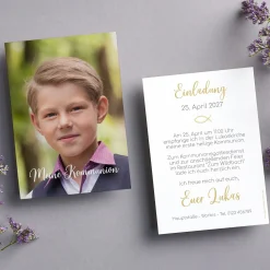 Einladungskarte zur Konfirmation, Kommunion, Taufe mit Foto & Wunschdaten | Danksagung