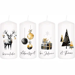 Elegante Adventskerzen mit Ihrem Wunschtext, 4er Set