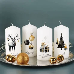Elegante Adventskerzen mit Ihrem Wunschtext, 4er Set