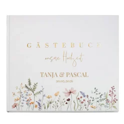 Elegantes Gästebuch zur Hochzeit personalisiert mit Namen & Datum | Illustriertes Erinnerungsbuch