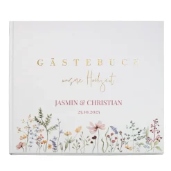 Elegantes Gästebuch zur Hochzeit personalisiert mit Namen & Datum | Illustriertes Erinnerungsbuch