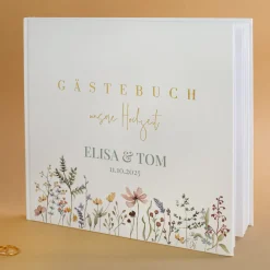 Elegantes Gästebuch zur Hochzeit personalisiert mit Namen & Datum | Illustriertes Erinnerungsbuch