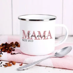 Emailletasse - Mama seit - mit Namensaufdruck zum Muttertag