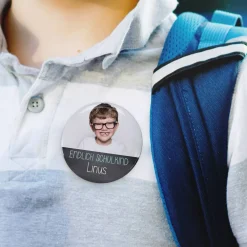Endlich Schulkind - Button mit Fotoaufdruck