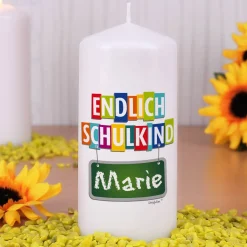 Endlich Schulkind - Kerze mit Name