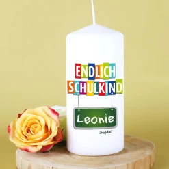 Endlich Schulkind - Kerze mit Name