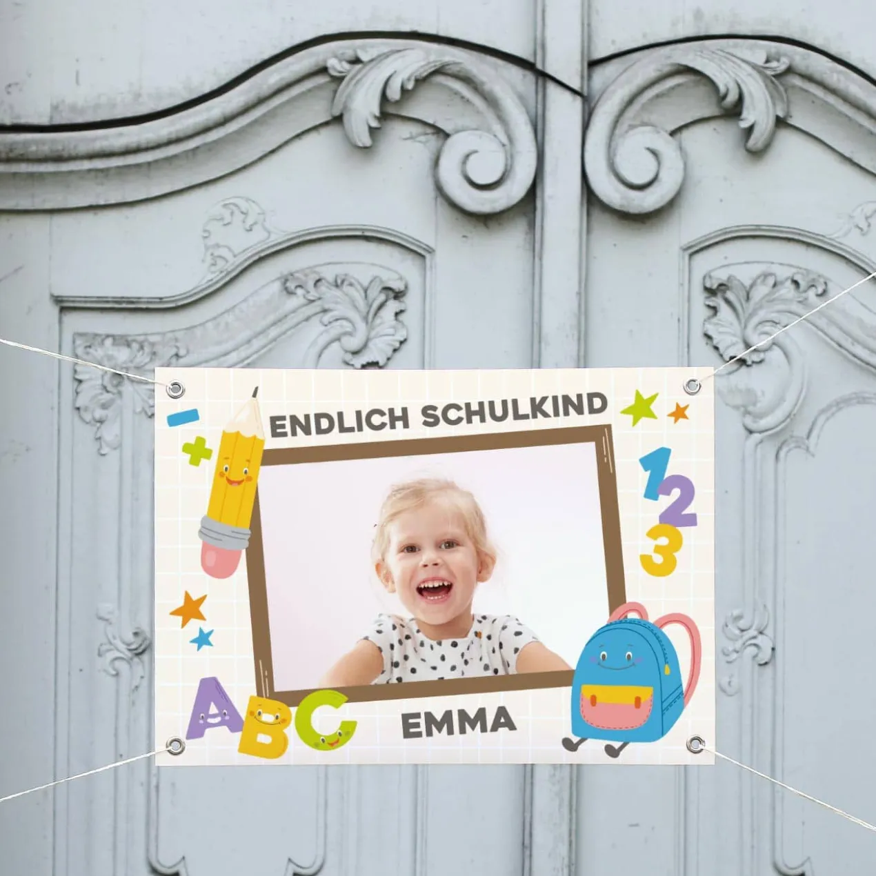 Endlich Schulkind - kleines Banner zur Einschulung mit Foto