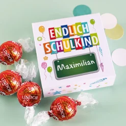 Endlich Schulkind - 4 Lindorkugeln in Geschenkverpackung mit Name