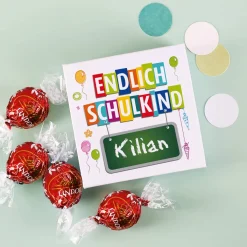 Endlich Schulkind - 4 Lindorkugeln in Geschenkverpackung mit Name
