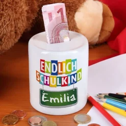 Endlich Schulkind - Spardose mit Namensaufdruck
