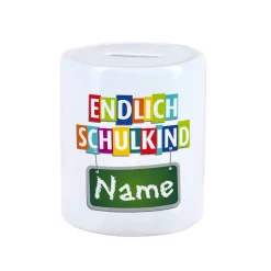 Endlich Schulkind - Spardose mit Namensaufdruck