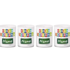 Endlich Schulkind Teelichter im 4er Set mit Namensaufdruck