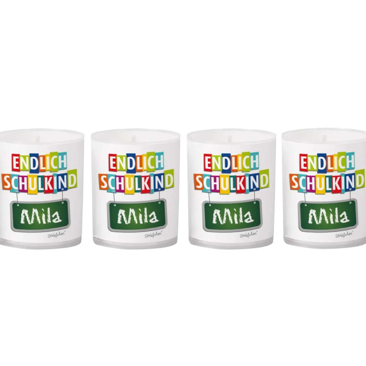 Endlich Schulkind Teelichter im 4er Set mit Namensaufdruck