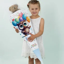 Endlich Schulkind - Zuckertüte mit Eule, Luftballons und Name