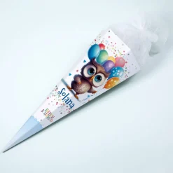 Endlich Schulkind - Zuckertüte mit Eule, Luftballons und Name