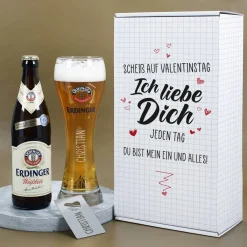 Erdinger Bier Geschenkset zum Valentinstag - Scheiß auf Valentinstag Ich liebe Dich jeden Tag