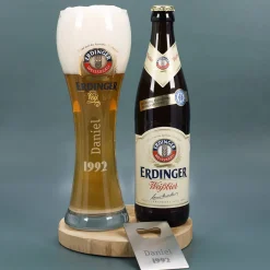 Erdinger Bier-Geschenkset zum Geburtstag mit graviertem Glas, Weißbier und Öffner | Getränk wählbar