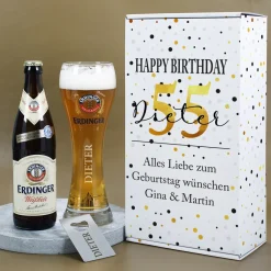 Erdinger Bier-Set zum Geburtstag mit Glas, Bier, Flaschenöffner und Box | Sorte wählbar