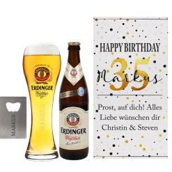 Erdinger Bier-Set zum Geburtstag mit Glas, Bier, Flaschenöffner und Box | Sorte wählbar