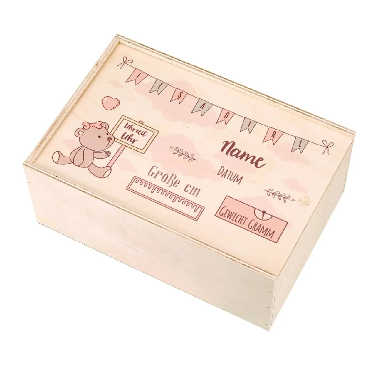 Erinnerungsbox aus Holz zur Geburt für Mädchen