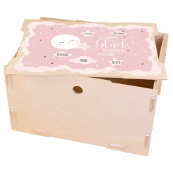Erinnerungsbox für Mädchen personalisiert mit Geburtsdaten | clipfritz® Aufbewahrungskiste aus Holz