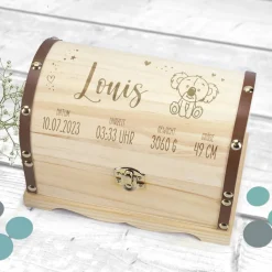 Erinnerungsbox - Schatzkiste mit Gravur zur Geburt
