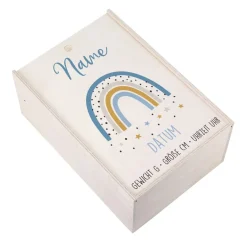 Erinnerungsbox zur Geburt mit Regenbogen für Jungen