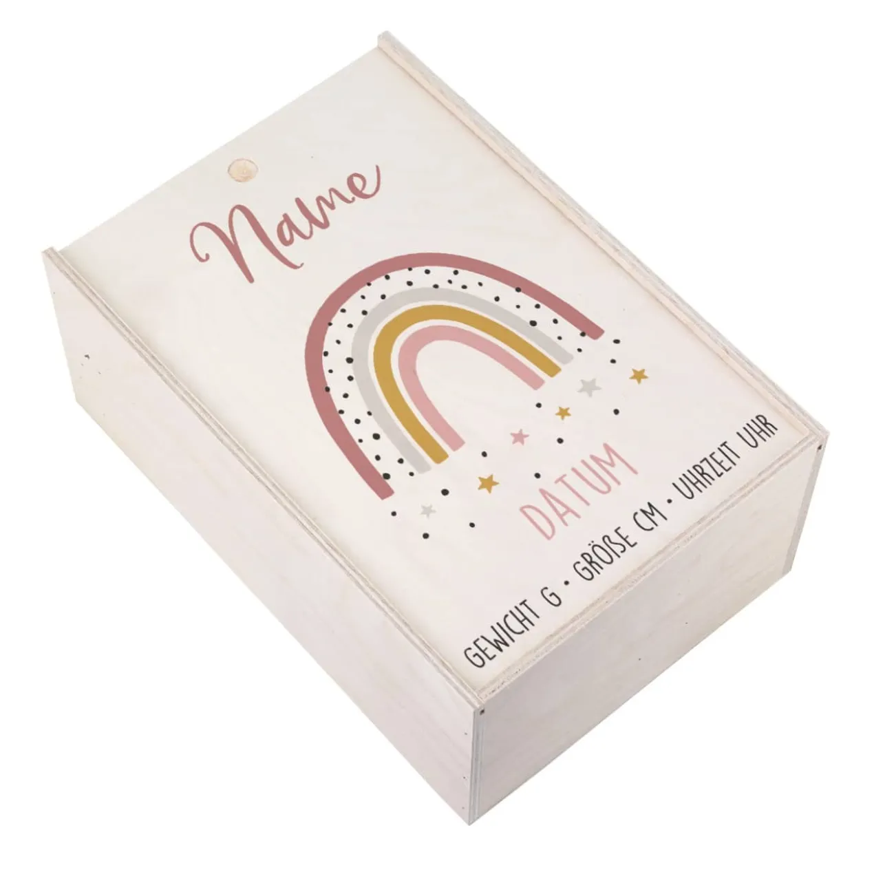 Erinnerungsbox zur Geburt mit Regenbogen für Mädchen