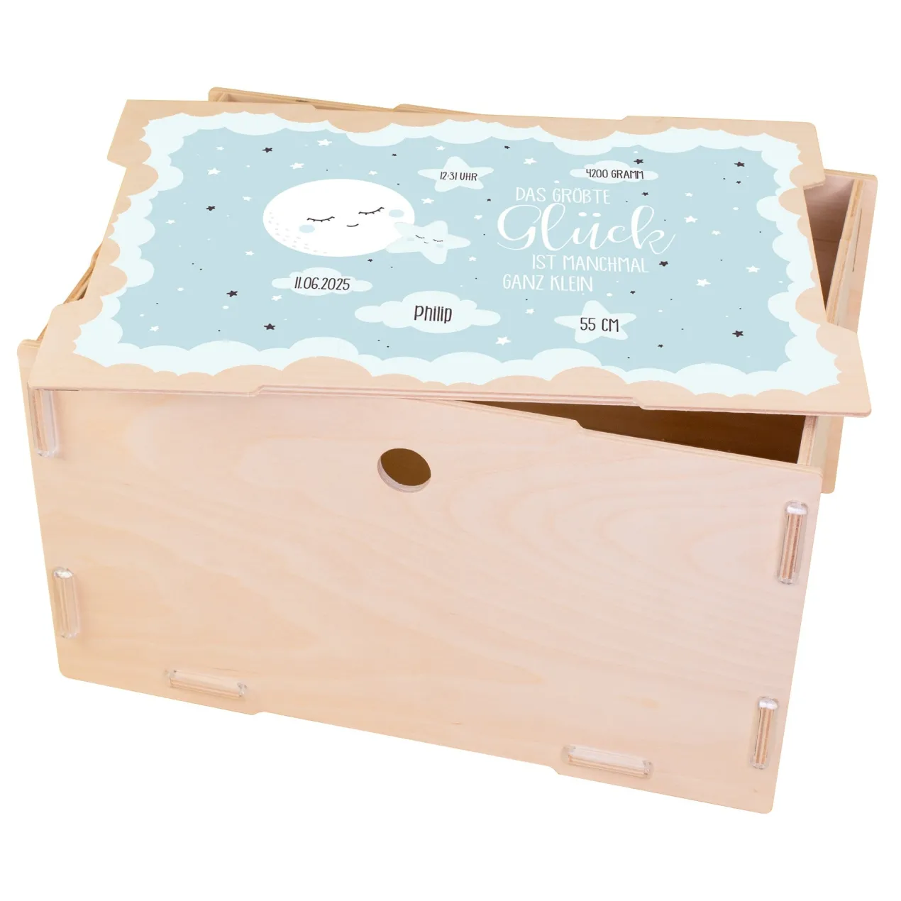 Erinnerungskiste für Jungen personalisierbar mit Geburtsdaten | clipfritz® Aufbewahrungsbox