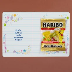 4er Set Gastgeschenk zur Einschulung | Haribo Goldbären im Klappkärtchen mit Name personalisiert