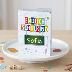 4er Set Gastgeschenk zur Einschulung | Haribo Goldbären im Klappkärtchen mit Name personalisiert