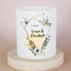 4er Set Lichthüllen zur Hochzeit mit Blüten, Namen und Datum, 2 Größen