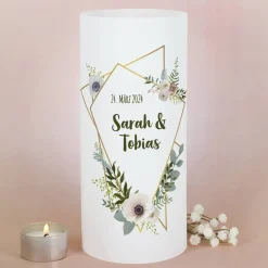 4er Set Lichthüllen zur Hochzeit mit Blüten, Namen und Datum, 2 Größen
