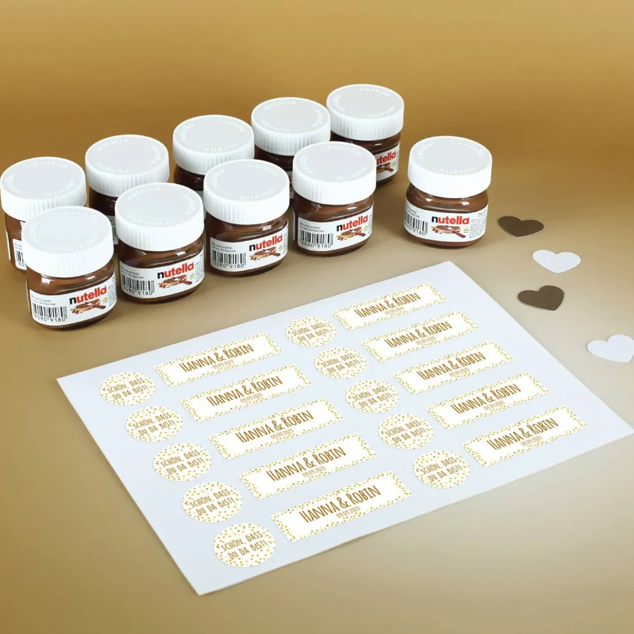 10er Set Nutella als Gastgeschenk mit personalisierten Etiketten
