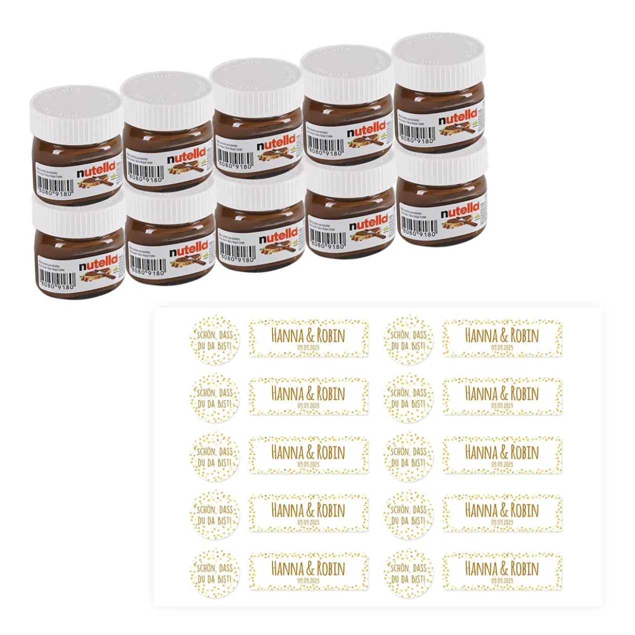 10er Set Nutella als Gastgeschenk mit personalisierten Etiketten
