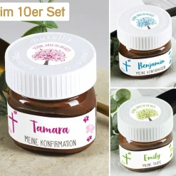 10er Set Nutella Gläschen zur Konfirmation, Kommunion oder Taufe in 3 Farbvarianten