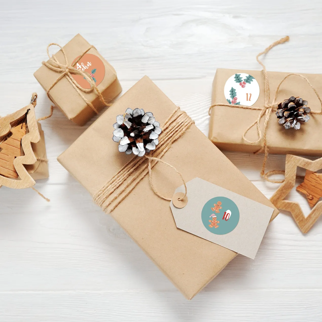 24er Set personalisierte Aufkleber für DIY Adventskalender mit Name | Motive zu Weihnachten