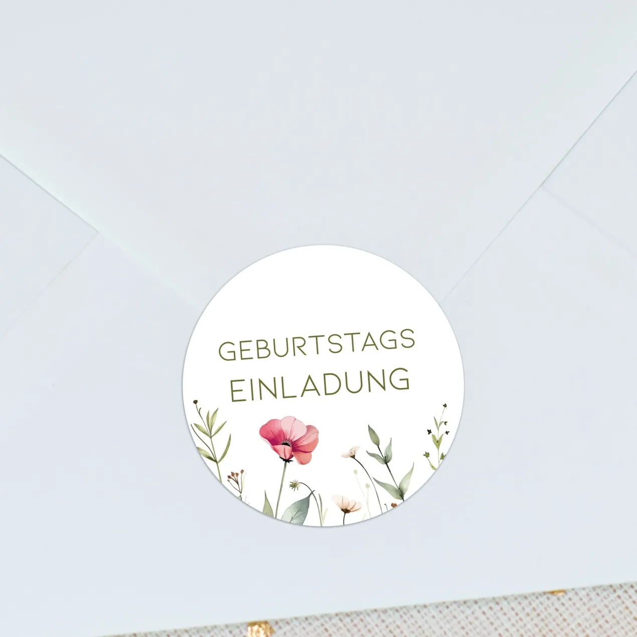 24er Set personalisierte Aufkleber für Einladungen zu Hochzeit oder Geburtstag | Blumen-Motiv