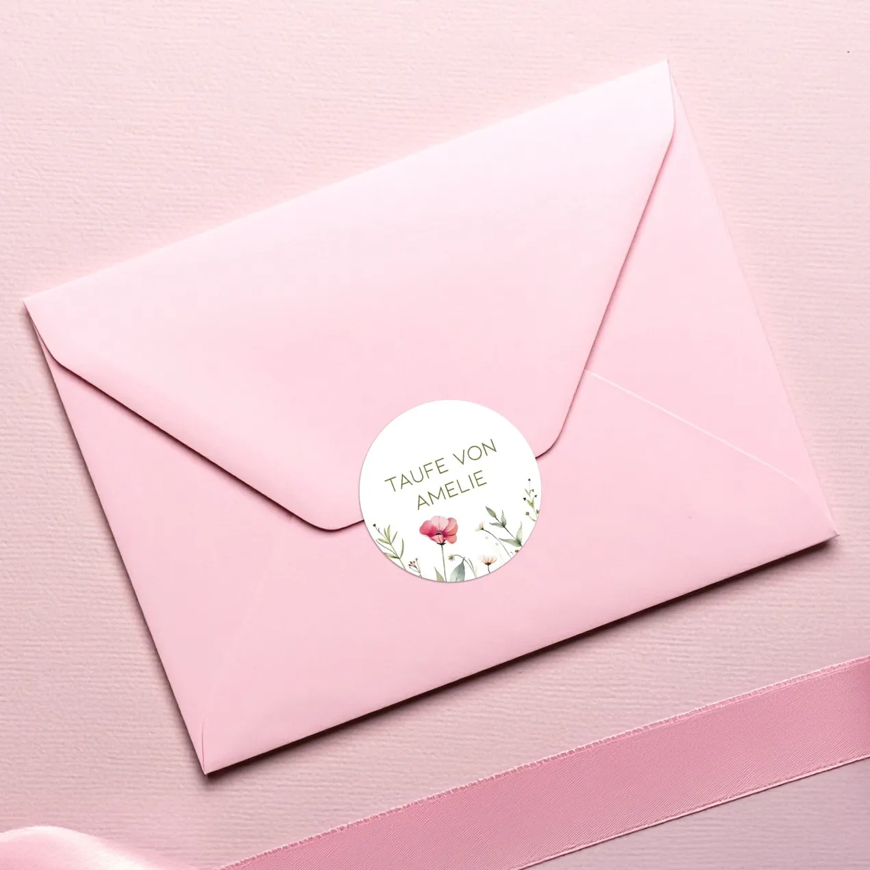 24er Set personalisierte Aufkleber für Einladungen zu Hochzeit oder Geburtstag | Blumen-Motiv