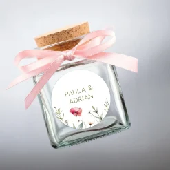 24er Set personalisierte Aufkleber für Einladungen zu Hochzeit oder Geburtstag | Blumen-Motiv