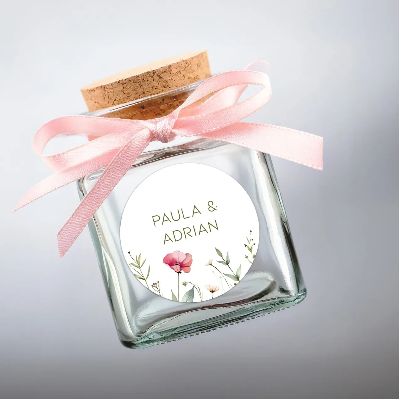 24er Set personalisierte Aufkleber für Einladungen zu Hochzeit oder Geburtstag | Blumen-Motiv