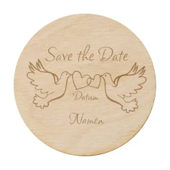 5er Set Save the Date Magnete aus Holz mit Taubenmotiv