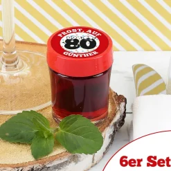 6er Set Schnäpse mit persönlichem Druck zum 80. Geburtstag