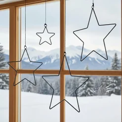 4er Set Schwarze Metallsterne zum Aufhängen | Weihnachtsdekoration