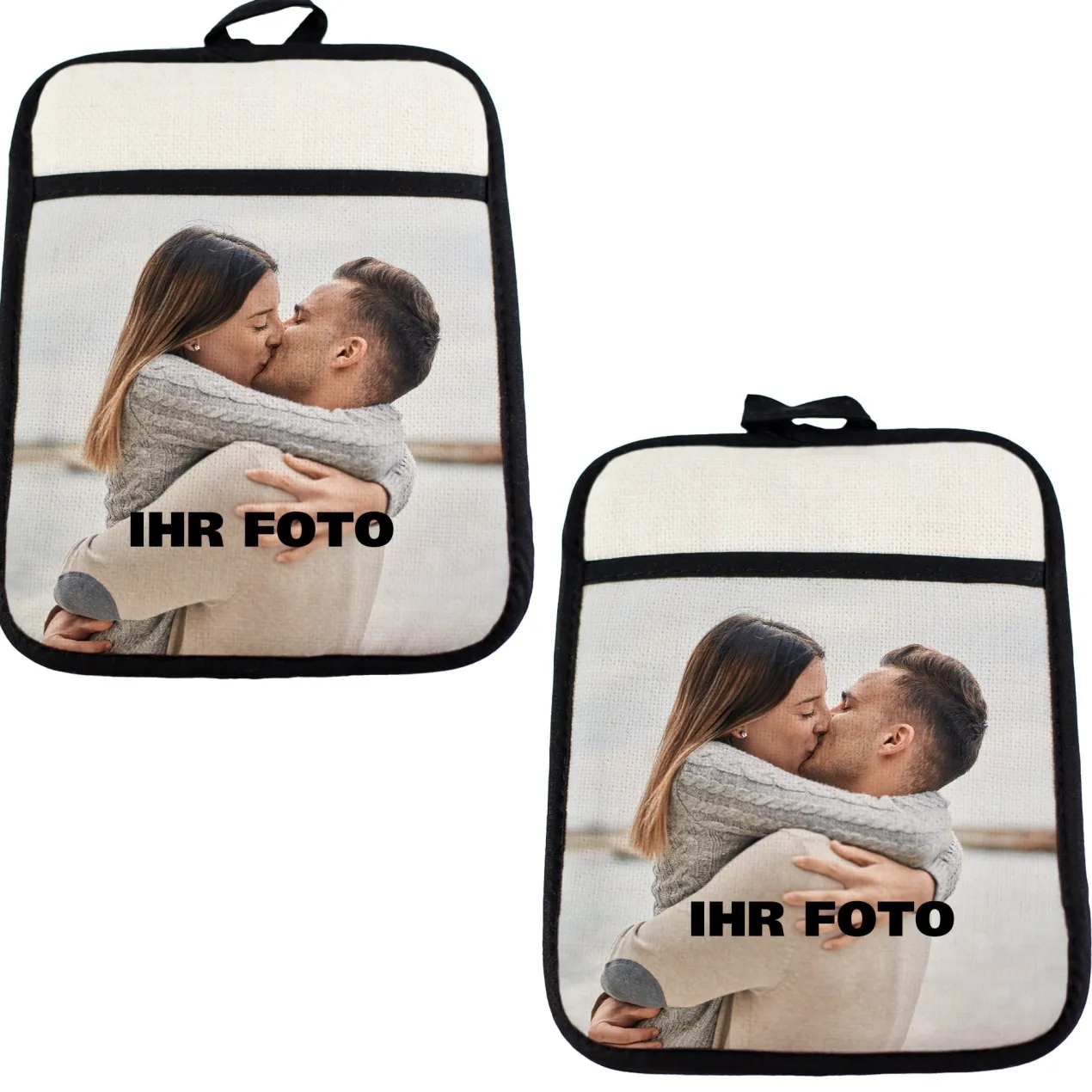 2er Set Topflappen mit eigenem Foto | Grifftasche & rutschfeste Silikonrückseite