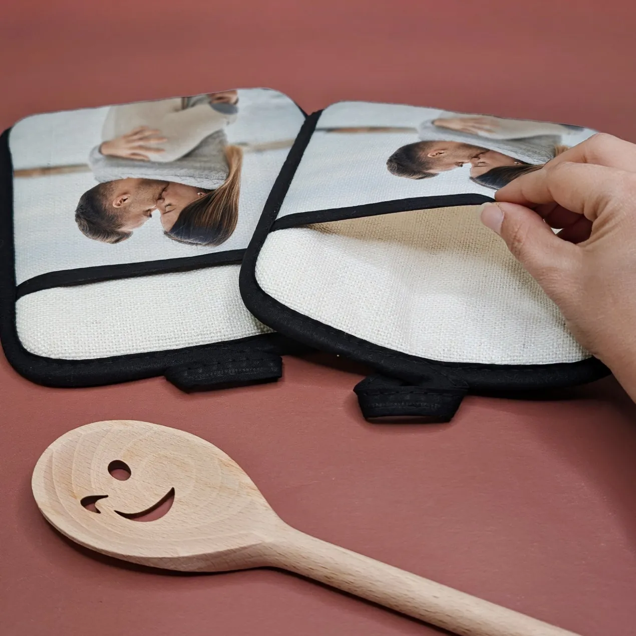 2er Set Topflappen mit eigenem Foto | Grifftasche & rutschfeste Silikonrückseite