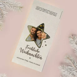 4er Set Weihnachtskarten mit Foto in goldenem Stern